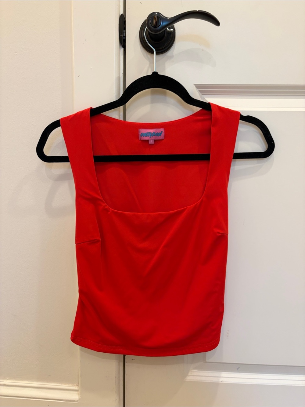 EDIKTED Red Square Neck Tank Top